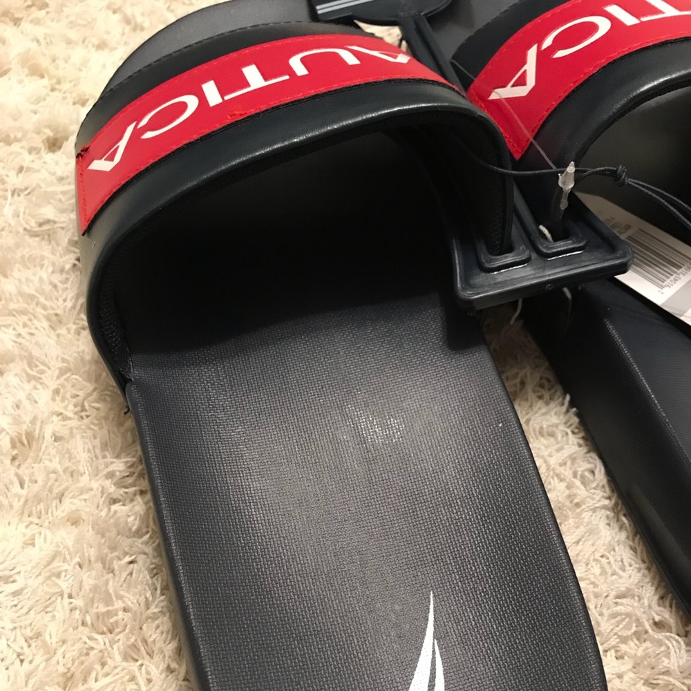 ⛵️ BNWT Nautica Mens Slide Sandal Black Red White - Picture 4 of 4